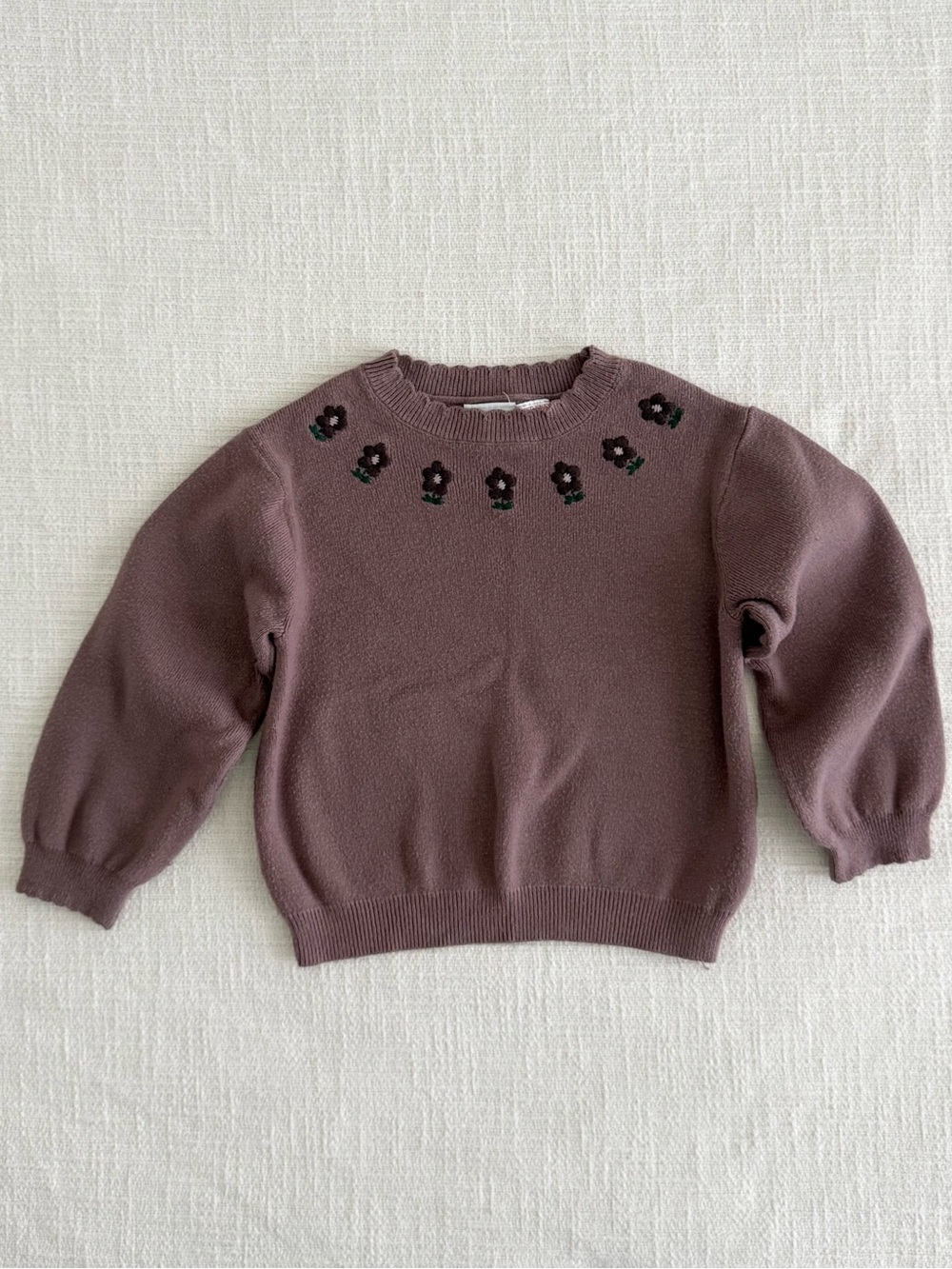 Zara Toddler Girl Mauve Floral Embroidered Crewneck Sweater